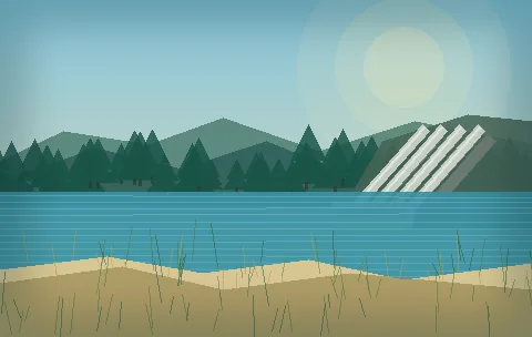 Ilustracja Czymanowa, jeziora, lasów i rur elektrowni